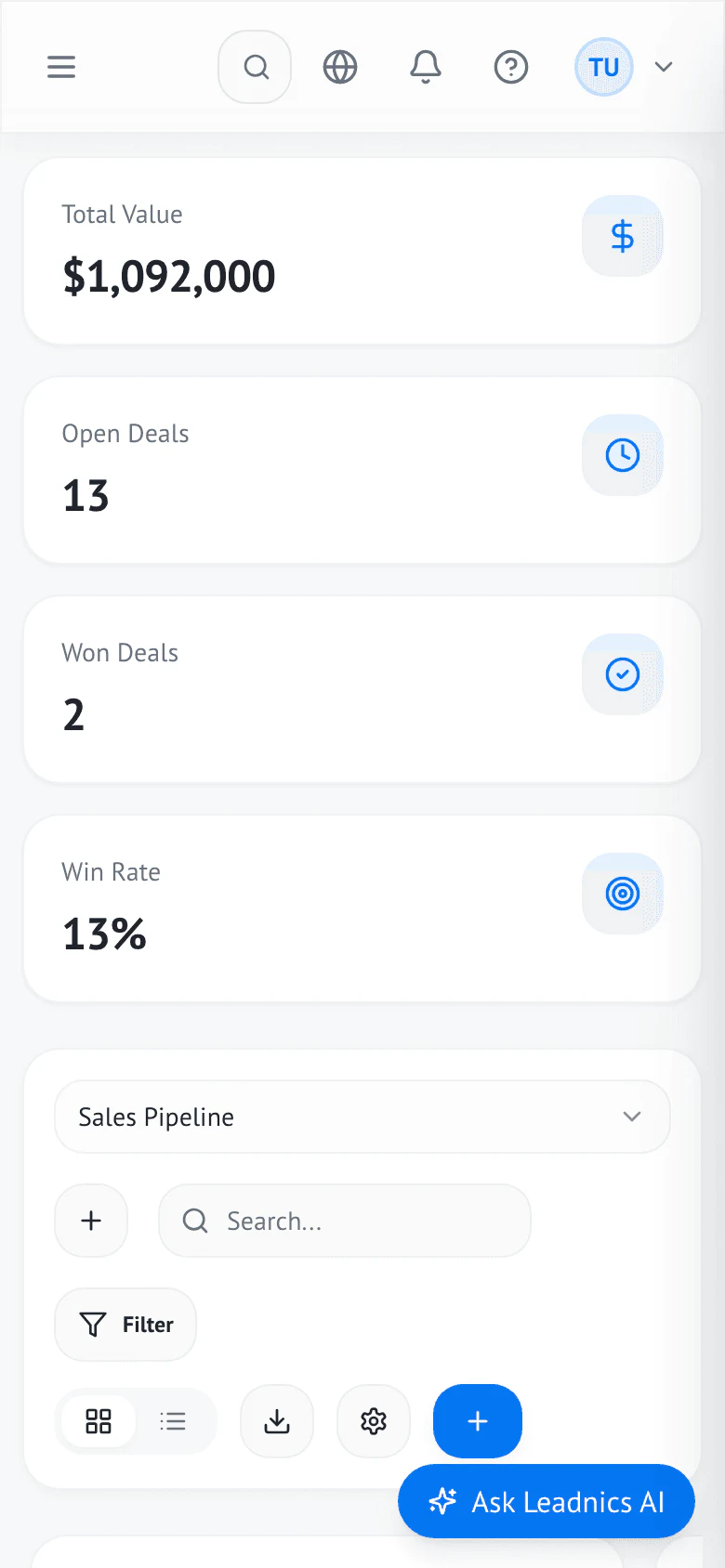 Leadnics capture app scanning a business card